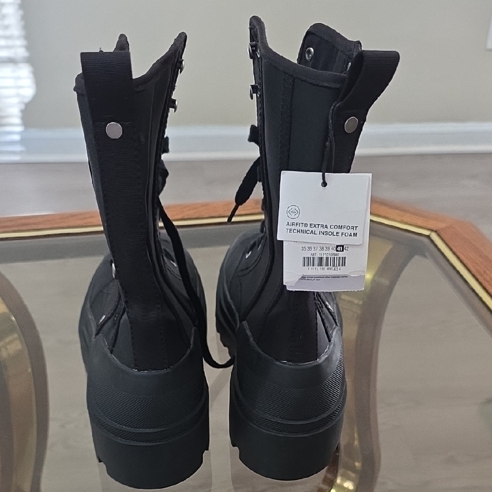 Zara Black Combat Boots with Zipper Detail - Picture 2 of 7
